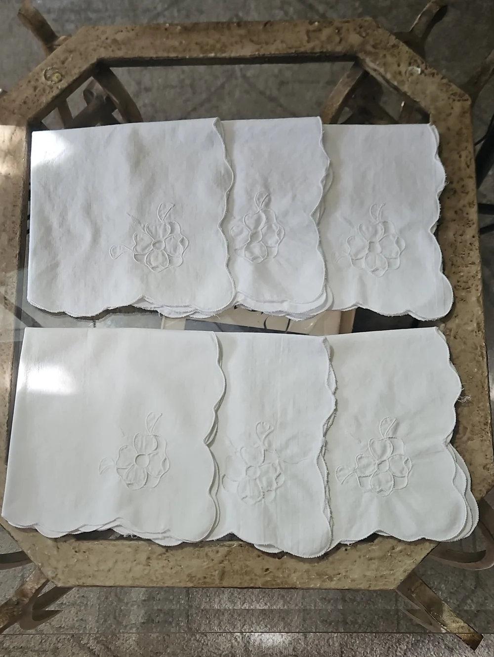 Embroidered White Cotton Cocktail Napkins - Set of 6